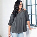 GreaterGood Cold Shoulder Juliet Sleeve Top with Lace Yoke