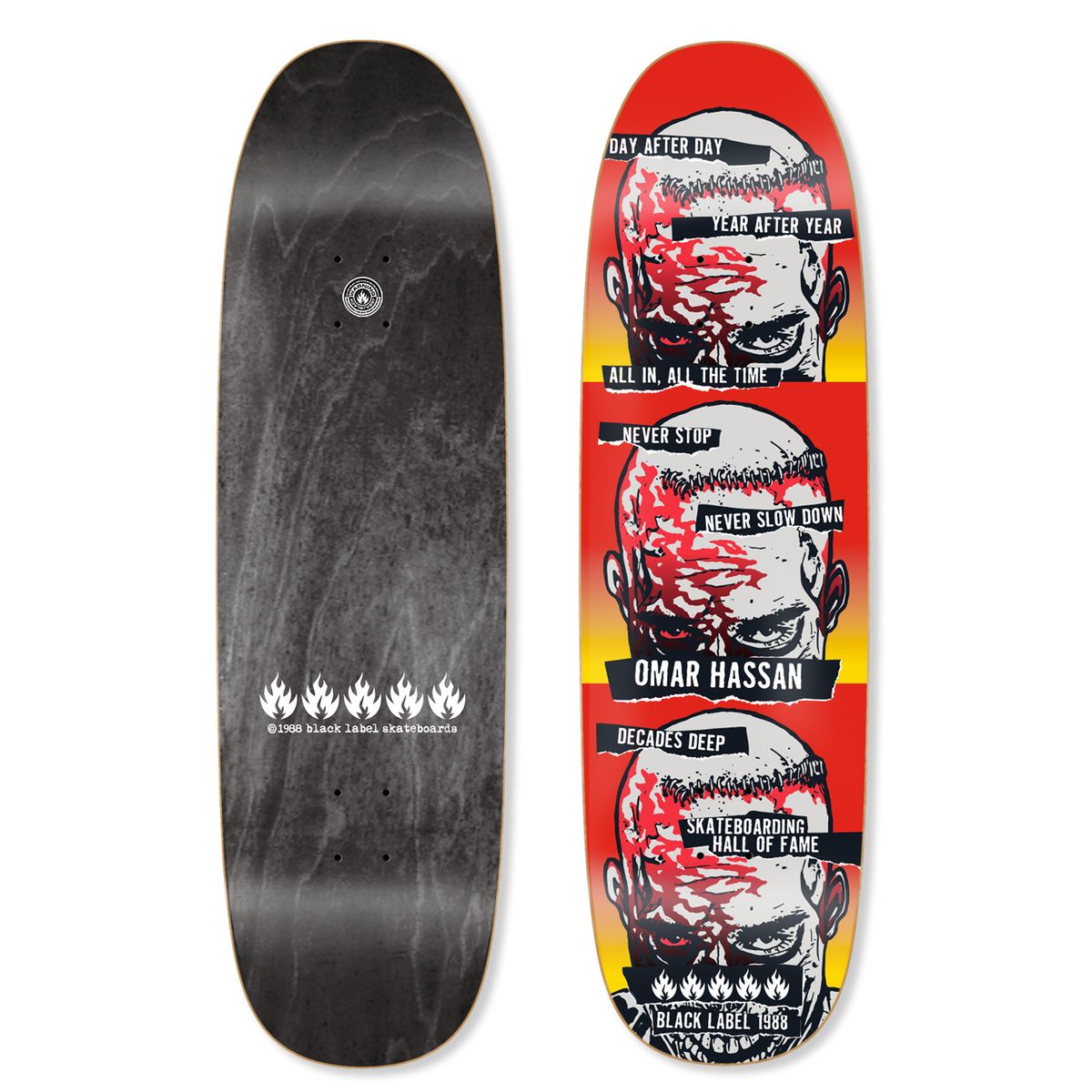 Black Label Hassan "NEVER STOP" SHOF EDITION 9.25" Shaped Skateboard Deck