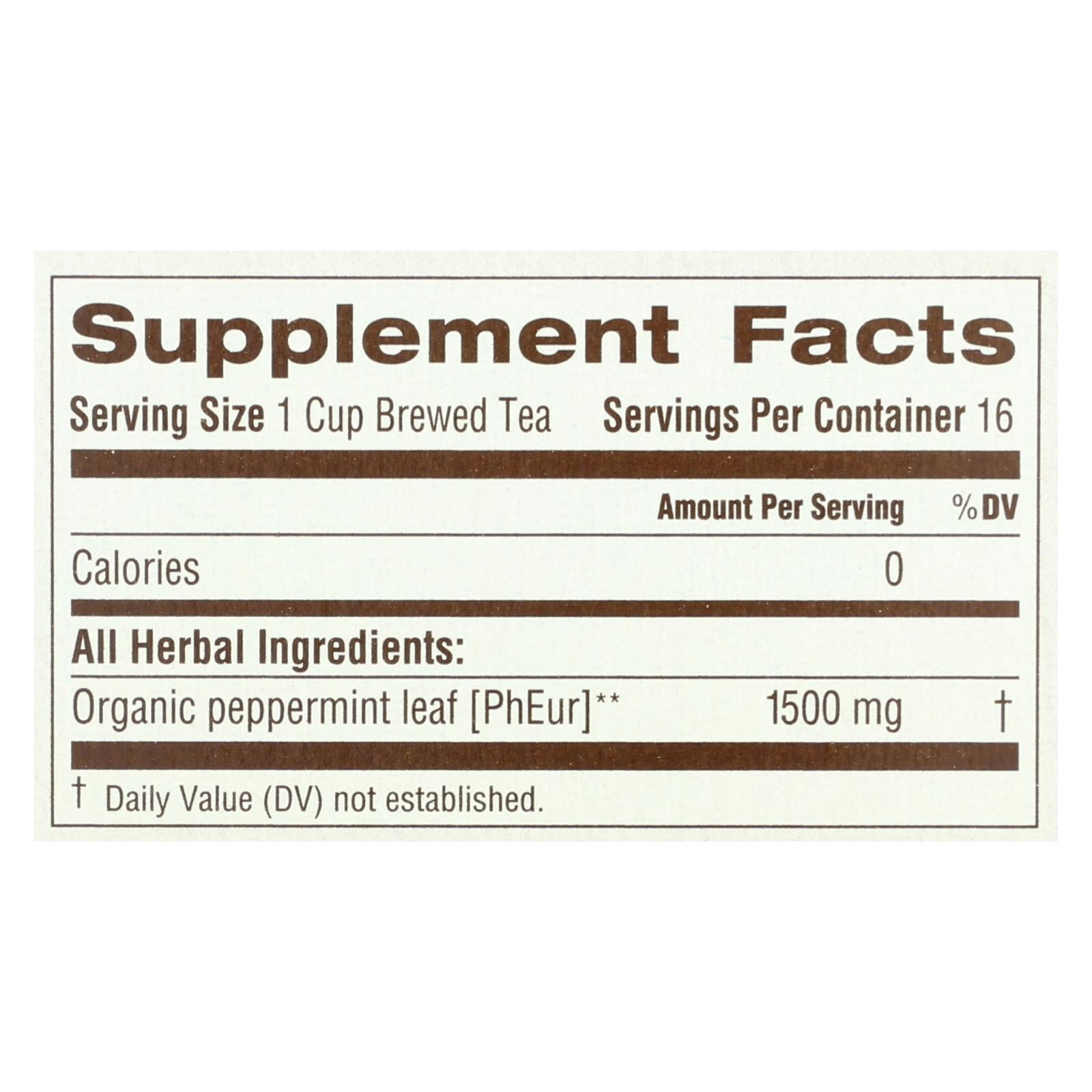 Organic Peppermint Herbal Tea, Caffeine-Free, 6x16 Bags