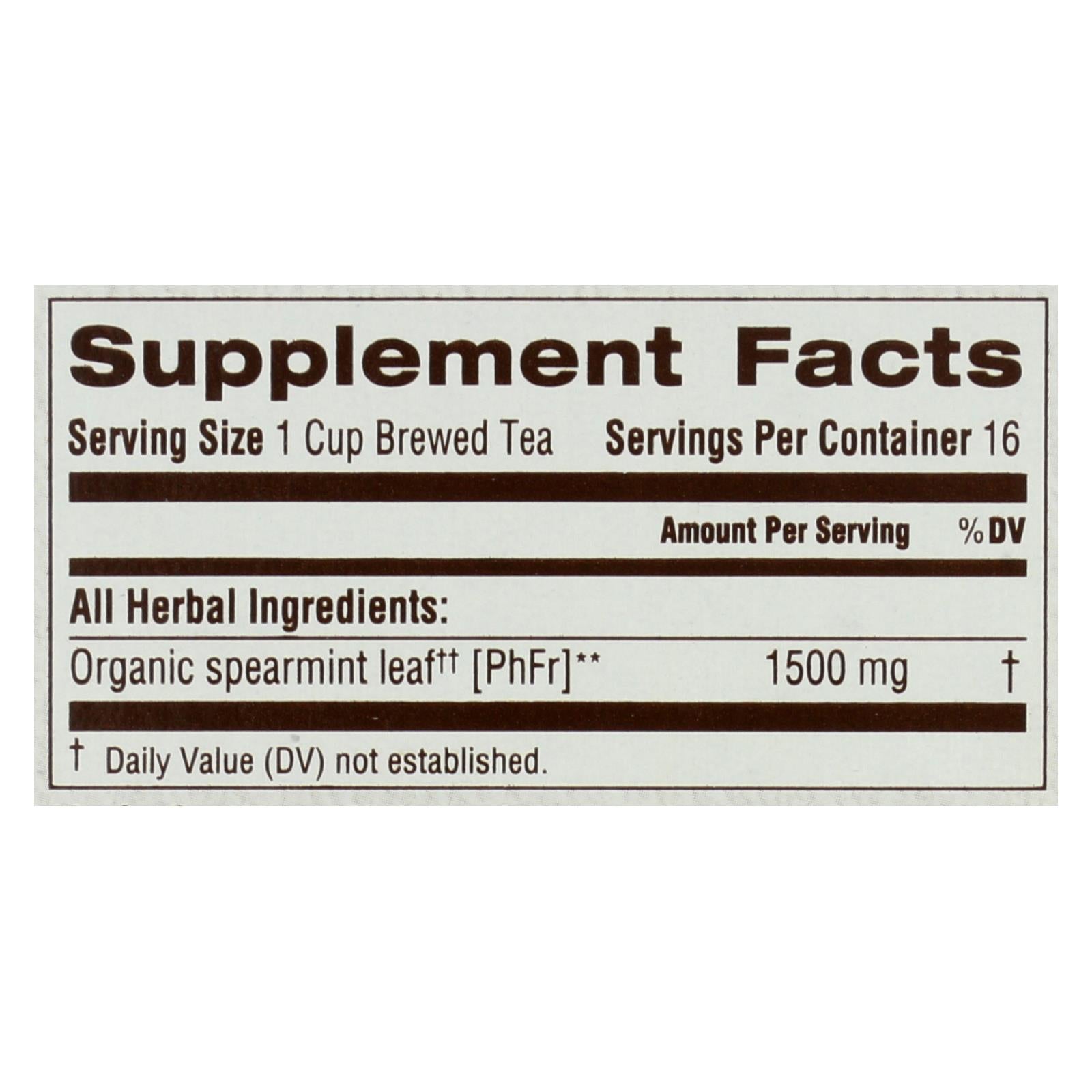 Organic Spearmint Herbal Tea, 16 Bags, Case of 6