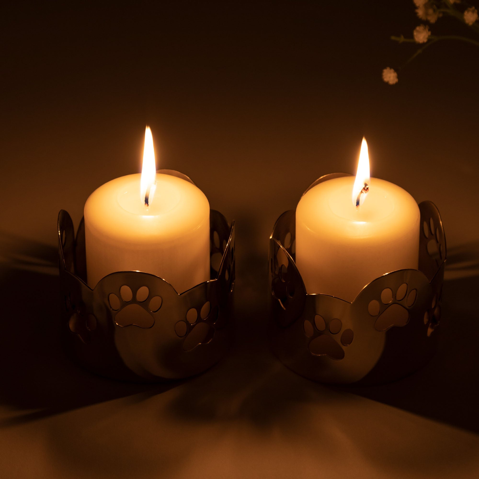 Paw Print Mixed Metal Candle Holder - Handcrafted GreaterGood Home Accent