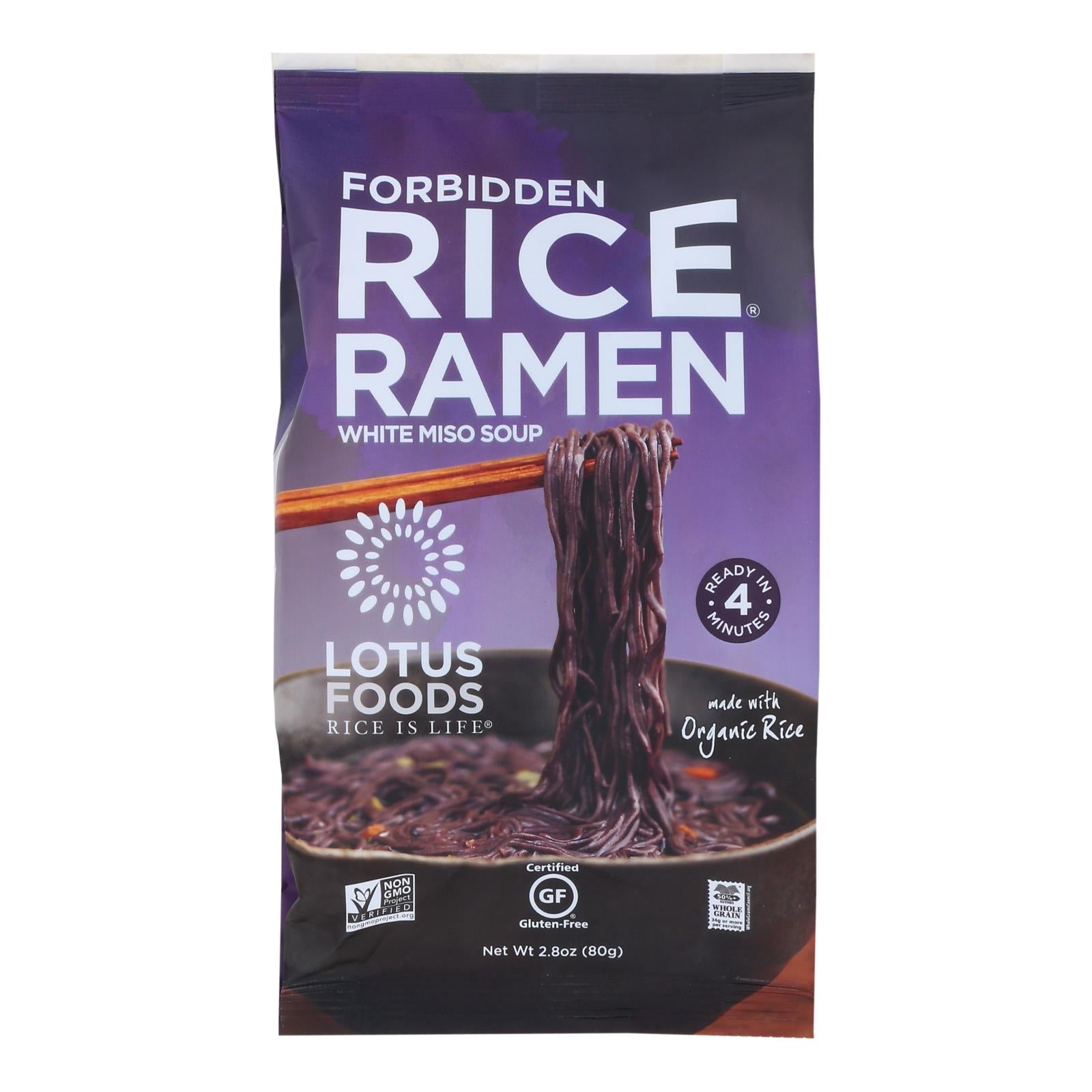 Lotus Foods Organic Forbidden Rice Ramen with Miso, 2.8oz, 10-Pack