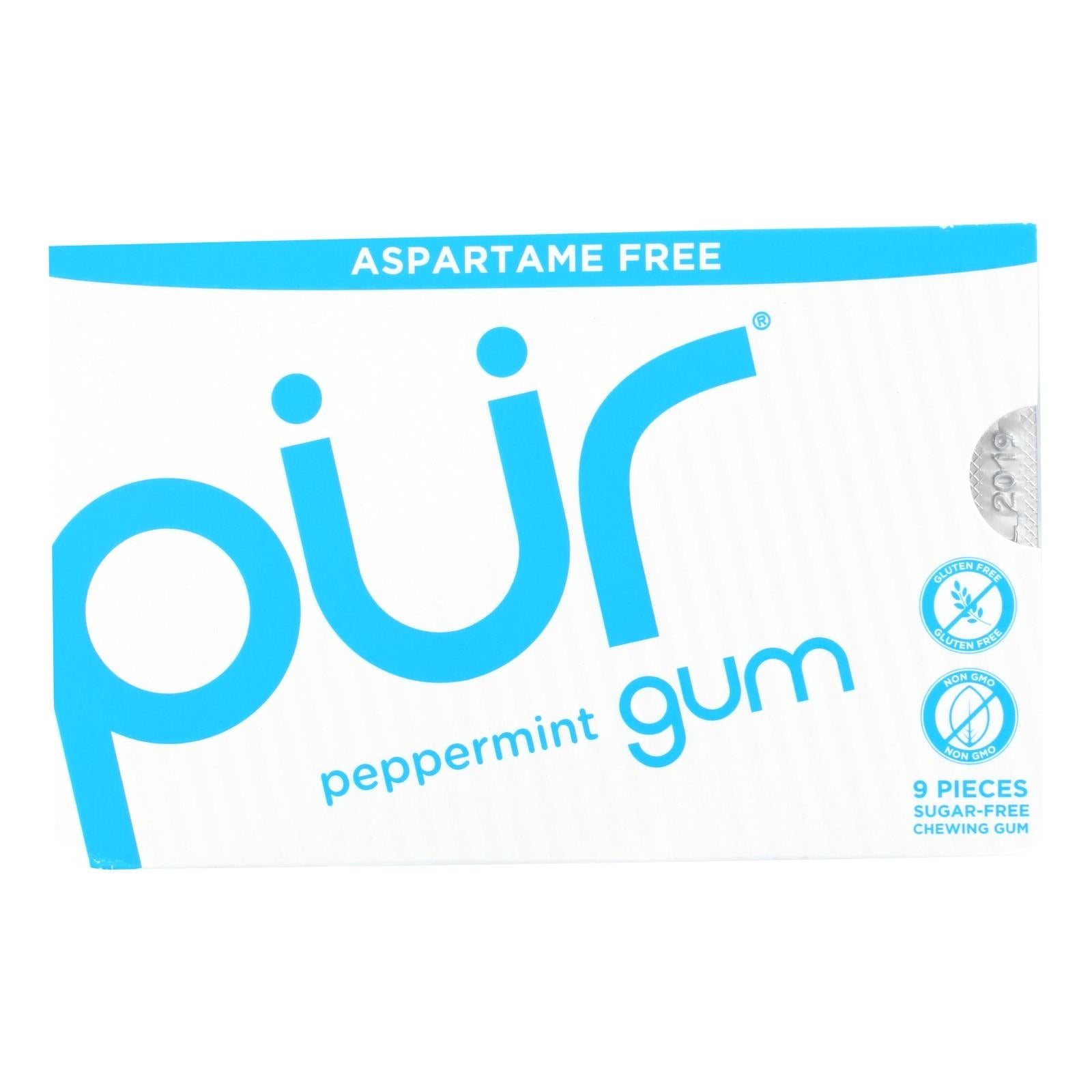 Pur Gum Peppermint - Aspartame Free, 9pcs, Case of 12
