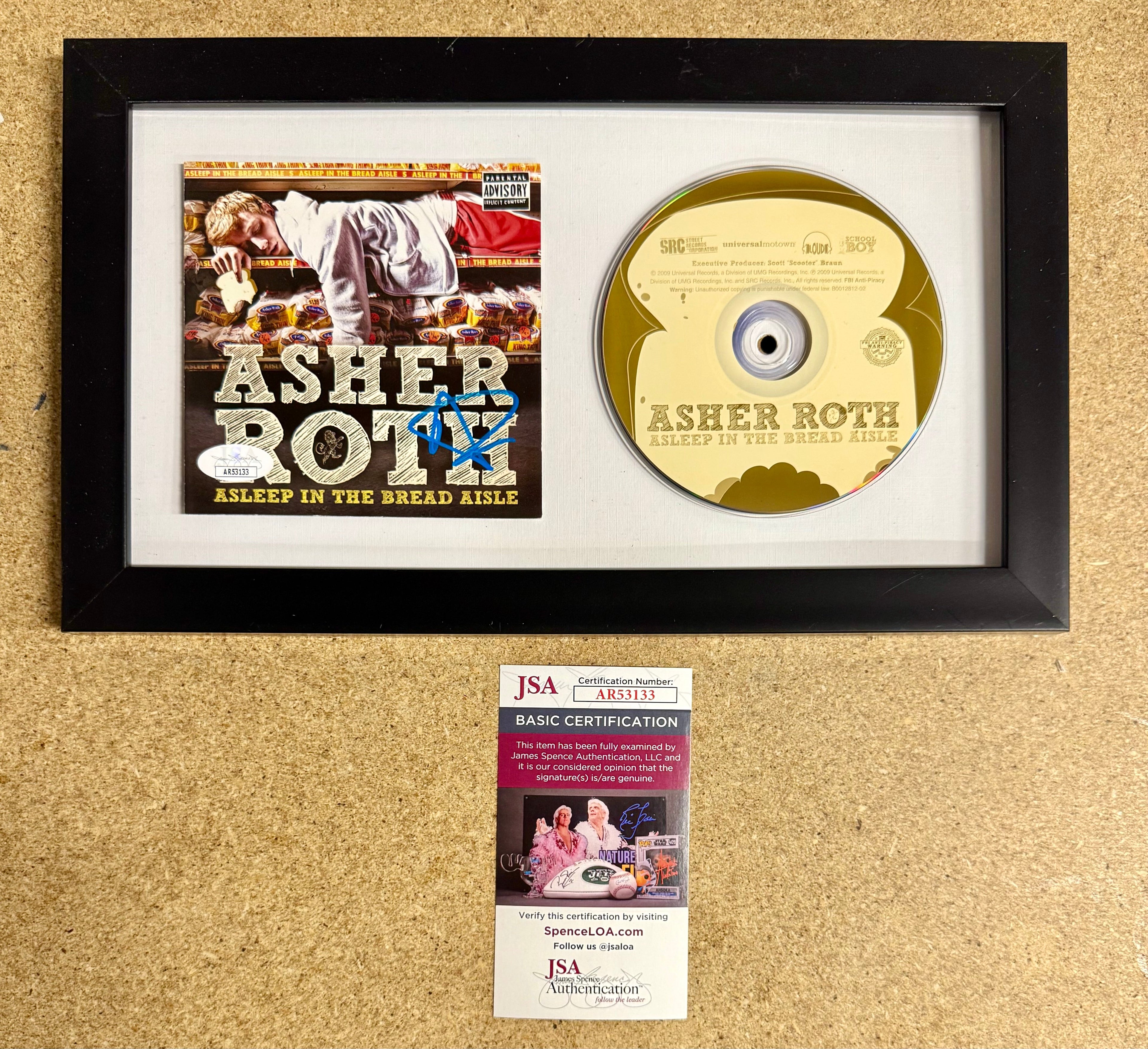 Asher Roth Signed “Asleep In The Bread Aisle” (2009) Framed CD With JSA COA