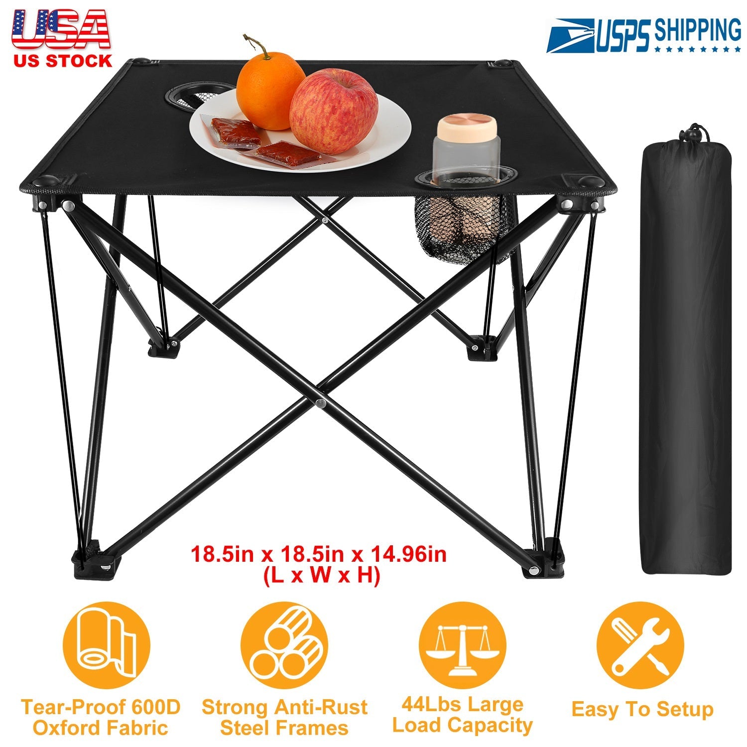 2Pcs Foldable Camping Table Portable Picnic Table Lightweight Travel Desk with 2 Cup Holders/Table Carrying Bag