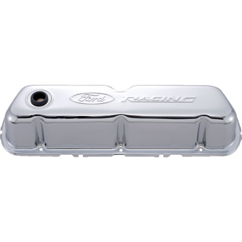 Ford Chrome Steel Valve Cover Set w/Ford Racing Logo FRD302-070