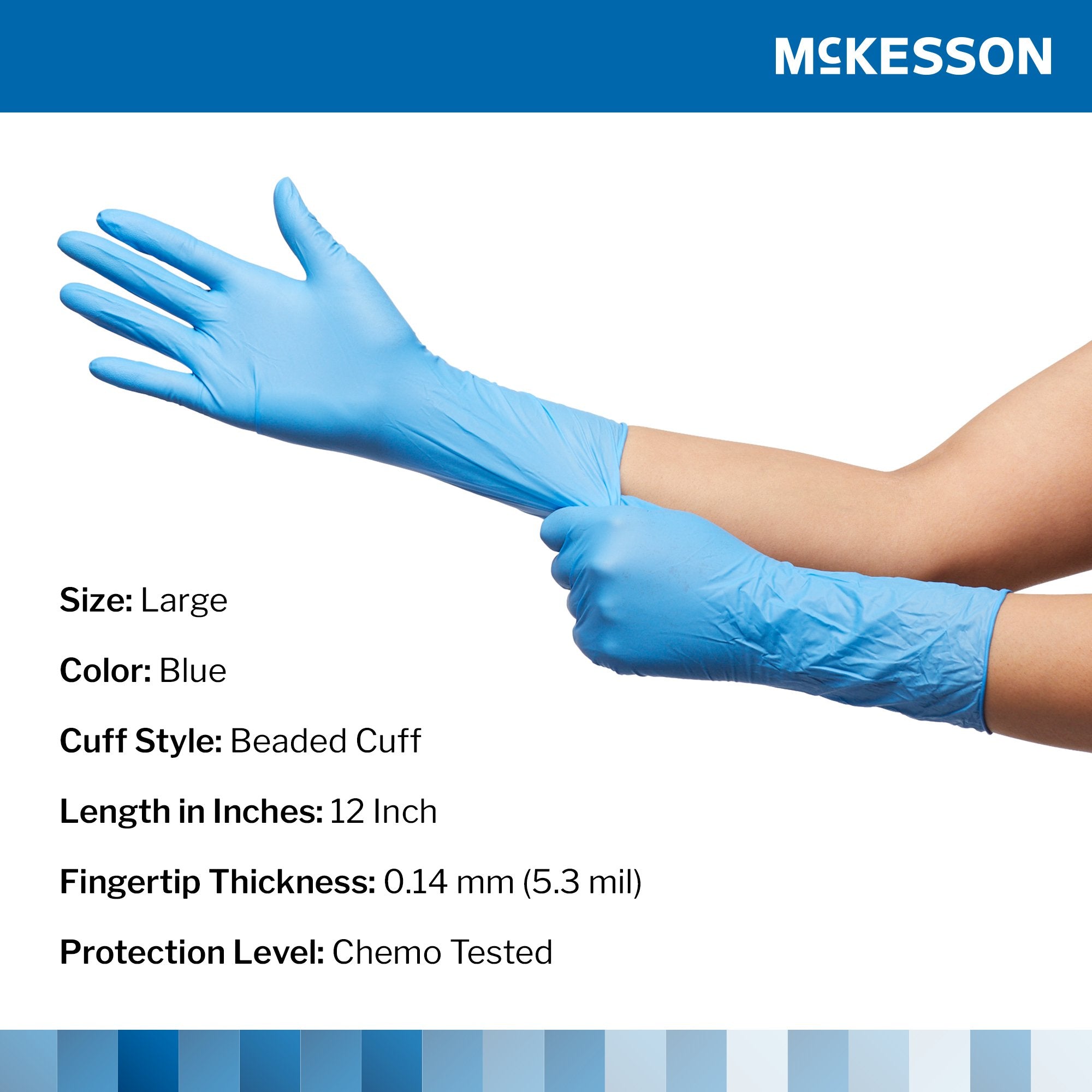 McKesson Confiderm® 6.5CX Nitrile Extended Cuff Length Exam Glove, Large, Blue 14-678C