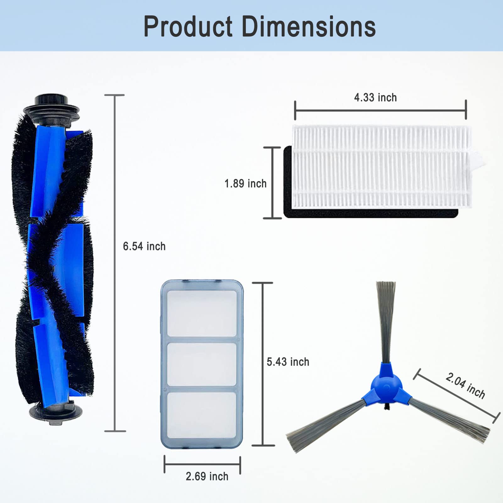 RoboVac 11S Replacement Part Compatible For Eufy RoboVac 11S, 15C, 30, 30C, 12, 35C, 25C, 15T Robotic Vacuums, 3 Rolling Brushes, 12 Filter Sets, 12 Side Brushes, 1 Rolling Brush Guard, 2 Pre Filters