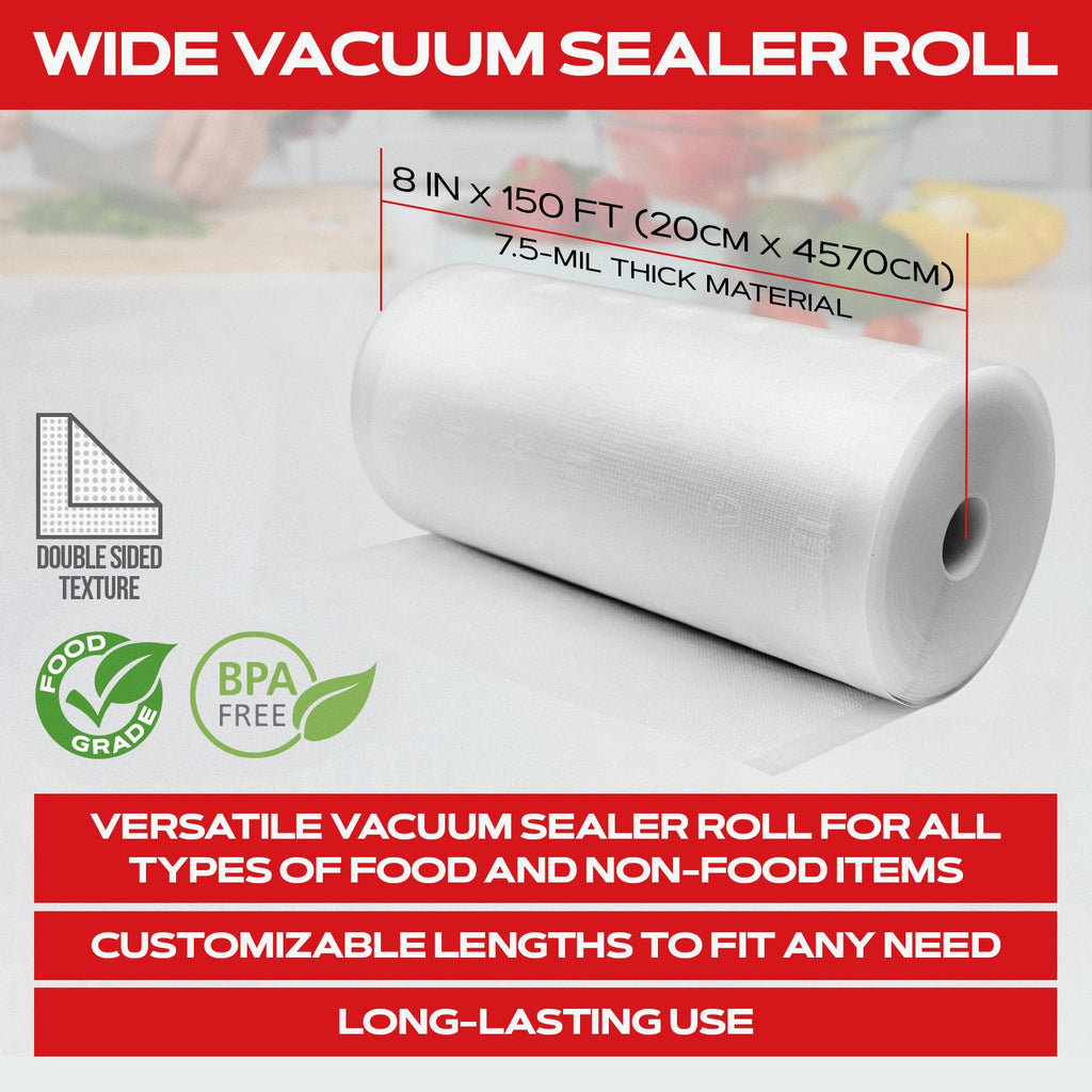 Vacuum Sealer Roll - 8 in x 150 ft, Textured on Both Sides, 7.5 Mil Thickness