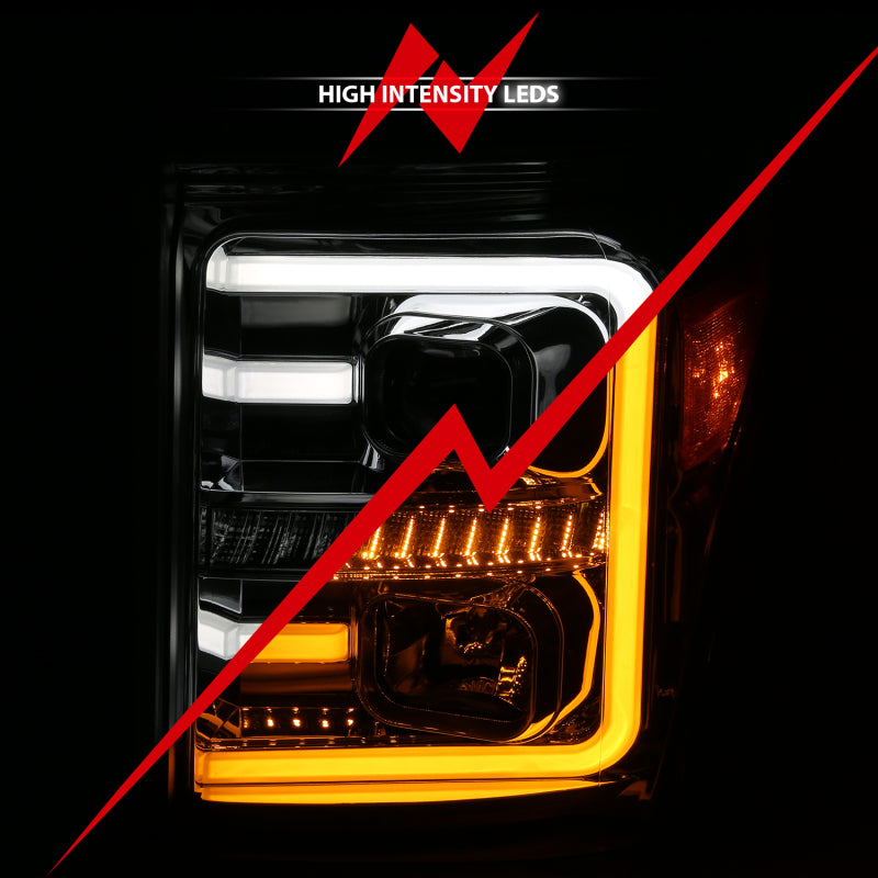 ANZO 11-16 Ford F-250/F-350/F-450 Projector Headlights w/ Plank Style Switchback Chrome w/Amber 111407