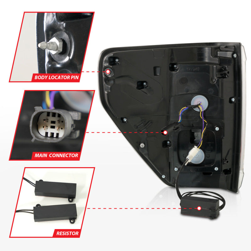 ANZO 21-23 Ford F-150 LED Taillights Seq. Signal w/BLIS Cover - Smoke Blk (For Factory Halogen ONLY) 311476