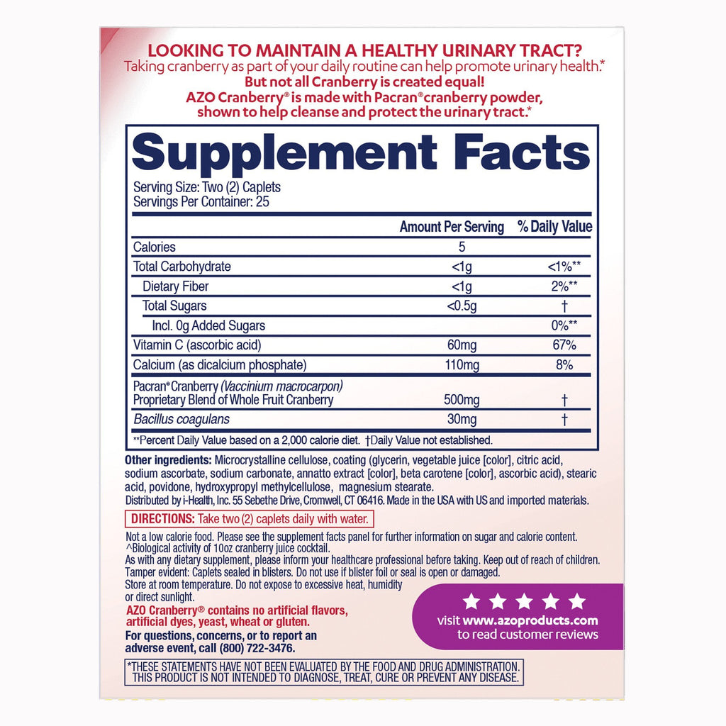 AZO® Cranberry Caplets, Cranberry Powder with a Probiotic + Vitamin C 787651420677