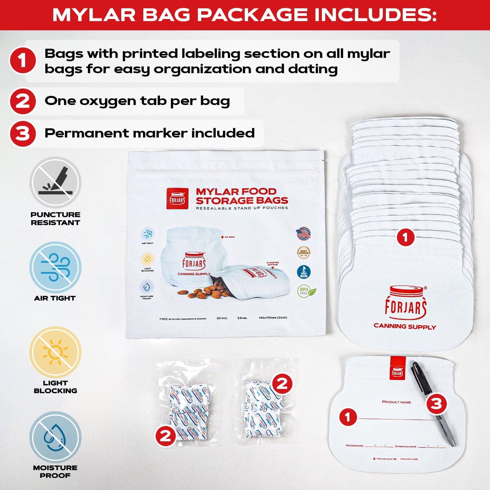 24oz Mylar Bags - 50 Count   5.5 mil per side (≈11 mil total)