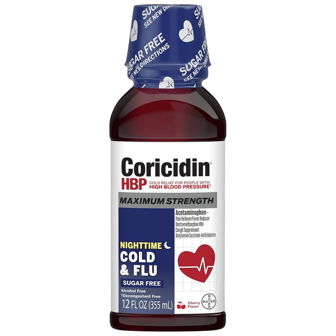 Coricidin HBP Nighttime Cold & Flu Relief Liquid SUGAR FREE (12oz)