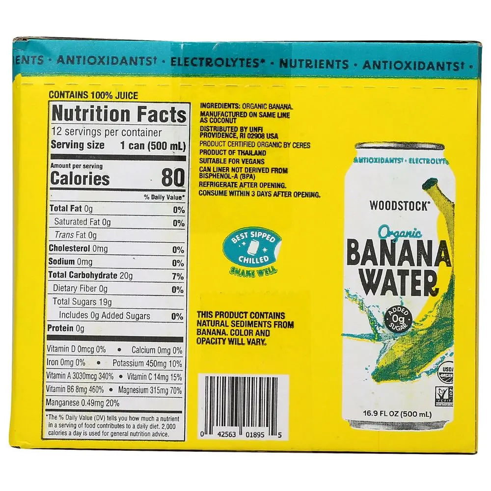 Woodstock Water Organic Banana Still, Pack of 12, 16.9 Fl Oz Bottles