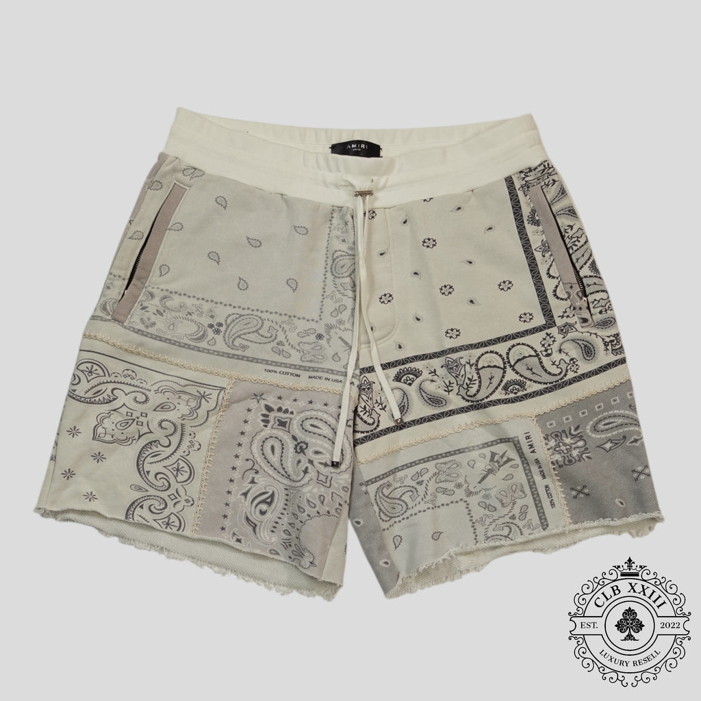 Amiri Bandana Reconstruct Shorts in White