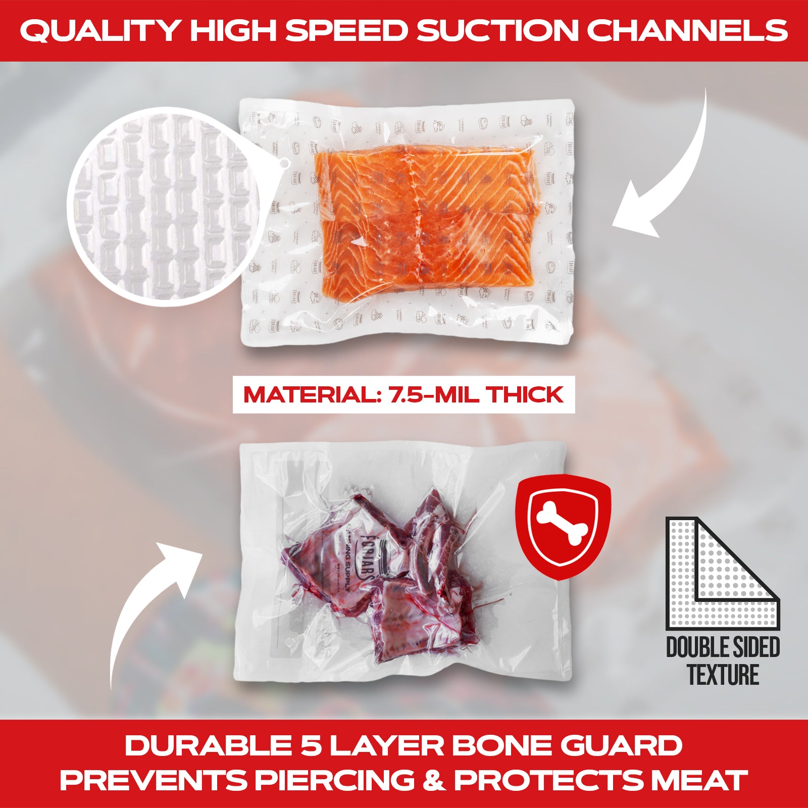 Vacuum Sealer Roll - 8 in x 150 ft, Textured on Both Sides, 7.5 Mil Thickness