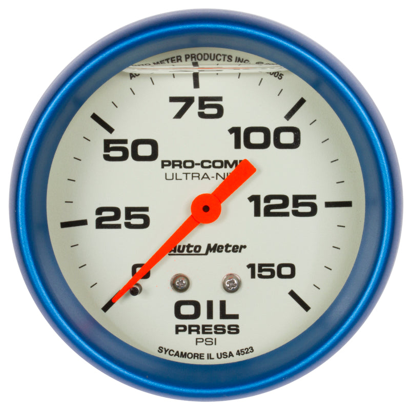 AutoMeter Ultra-Nite 2-5/8in 0-150 PSI Liquid Filled Mechanical Glow In Dark Oil Pressure Gauge 4223