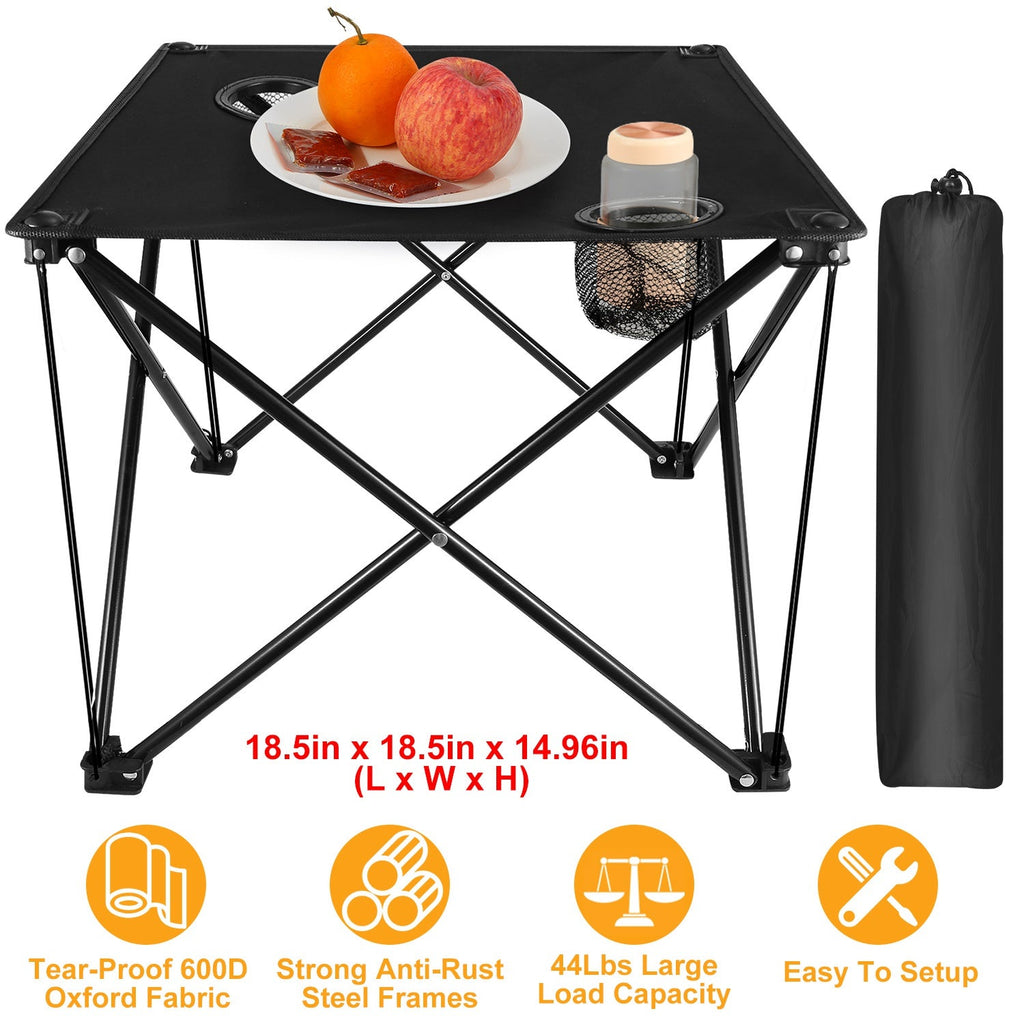 2Pcs Foldable Camping Table Portable Picnic Table Lightweight Travel Desk with 2 Cup Holders/Table Carrying Bag