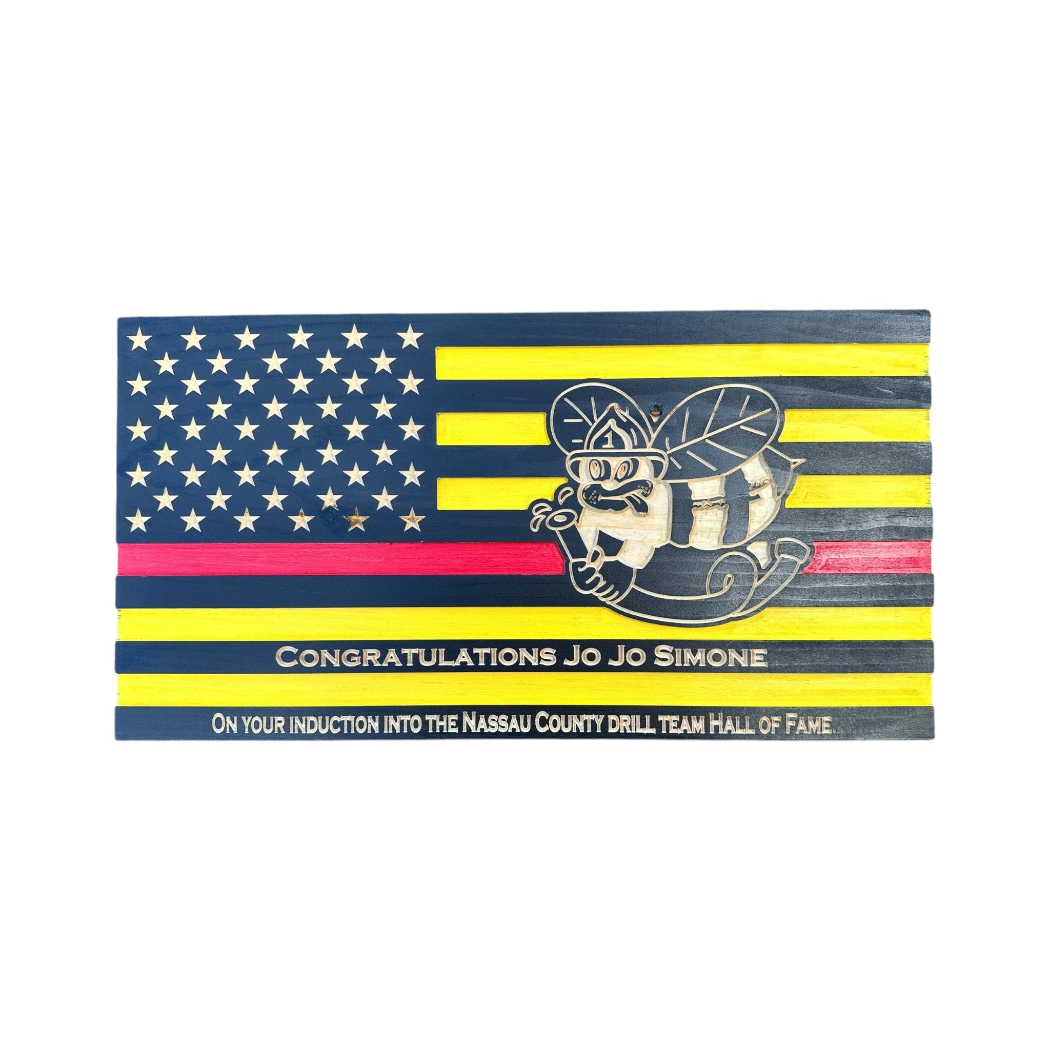 Custom Thin Red Line Wooden Flag with Firefighter Logo