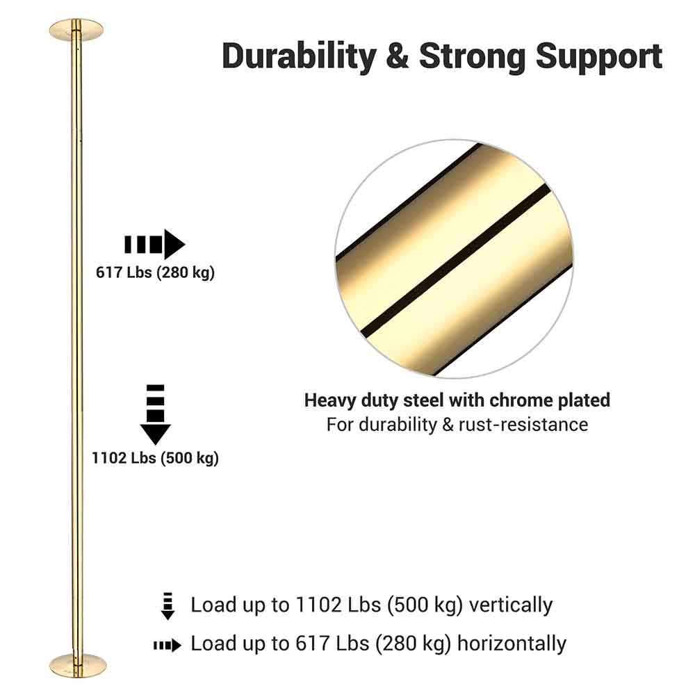 Yescom 12FT Golden Portable Spinning Dance Pole D45mm