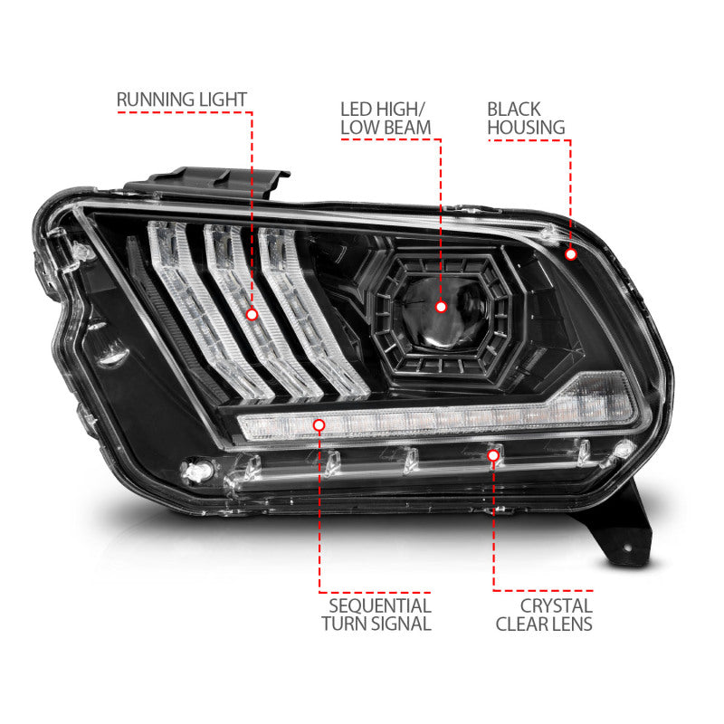 ANZO 13-14 Ford Mustang (w/ Factory HID/Xenon HL only) Projector Headlights w/Light Bar Black 121572