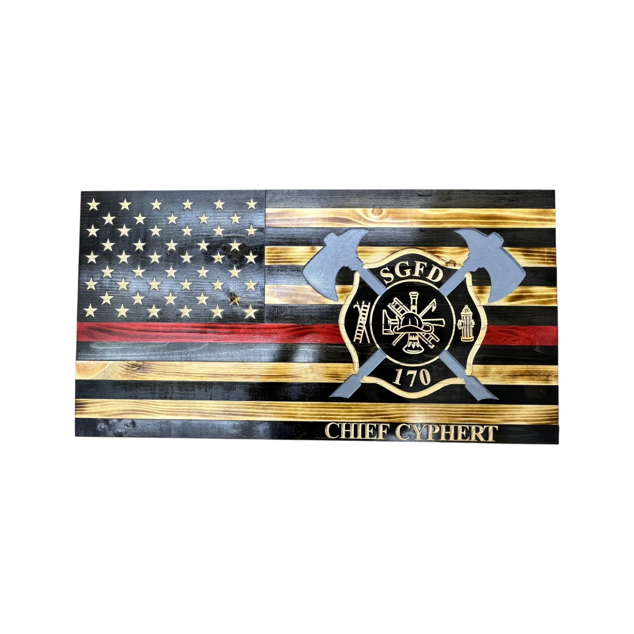 Custom Thin Red Line Firefighter Flag with Axes and Maltese Cross