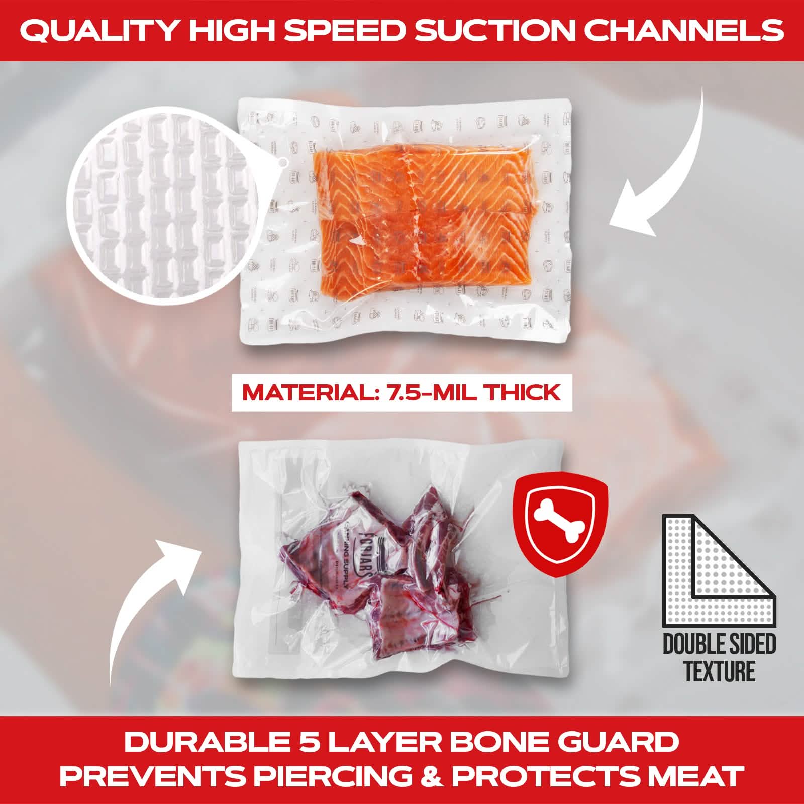 100 Count 11x16 Vacuum Sealer Bags - Textured on Both Sides, 7.5 Mil Thickness