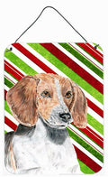English Foxhound Candy Cane Christmas Wall or Door Hanging Prints Aluminum Metal Sign Kitchen Wall Bar Bathroom Plaque Home Decor Front Door Plaque, 12x16, Multicolor
