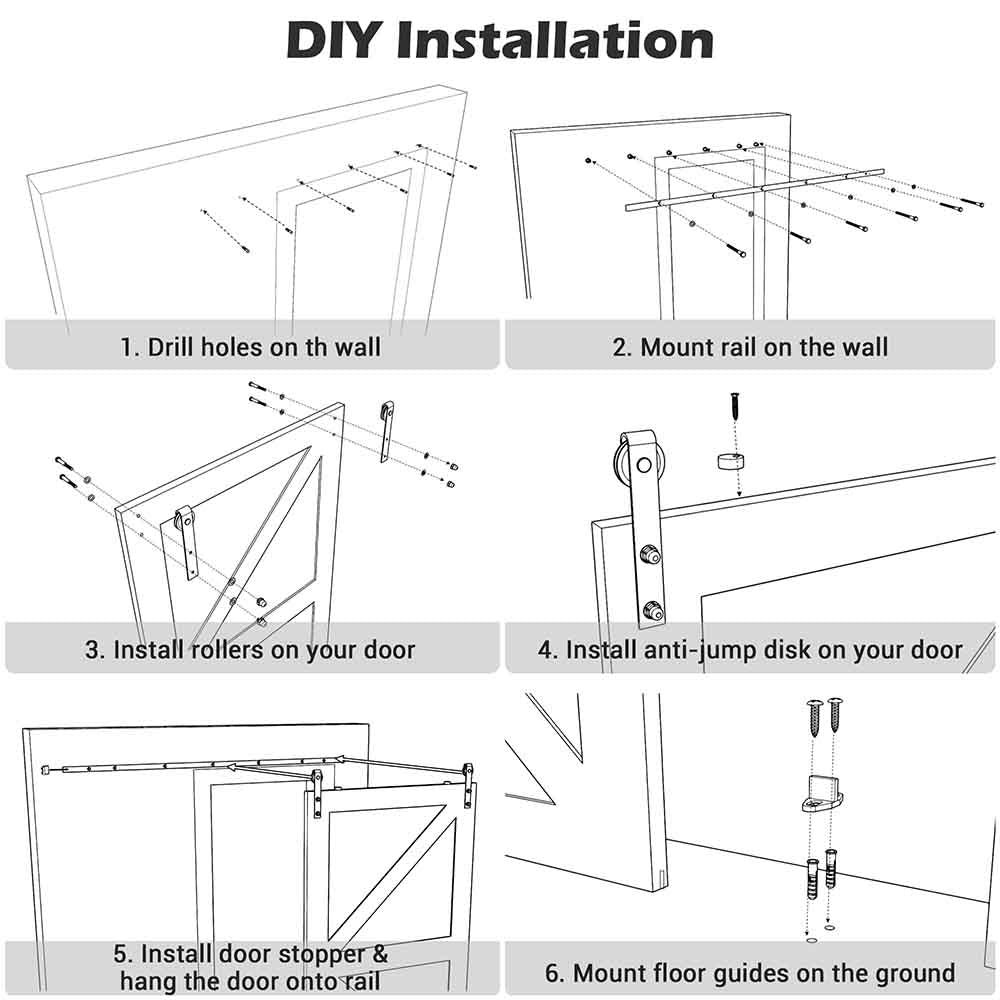 Yescom 6.6 ft Sliding Barn Door Hardware Kit Aluminum Track Black