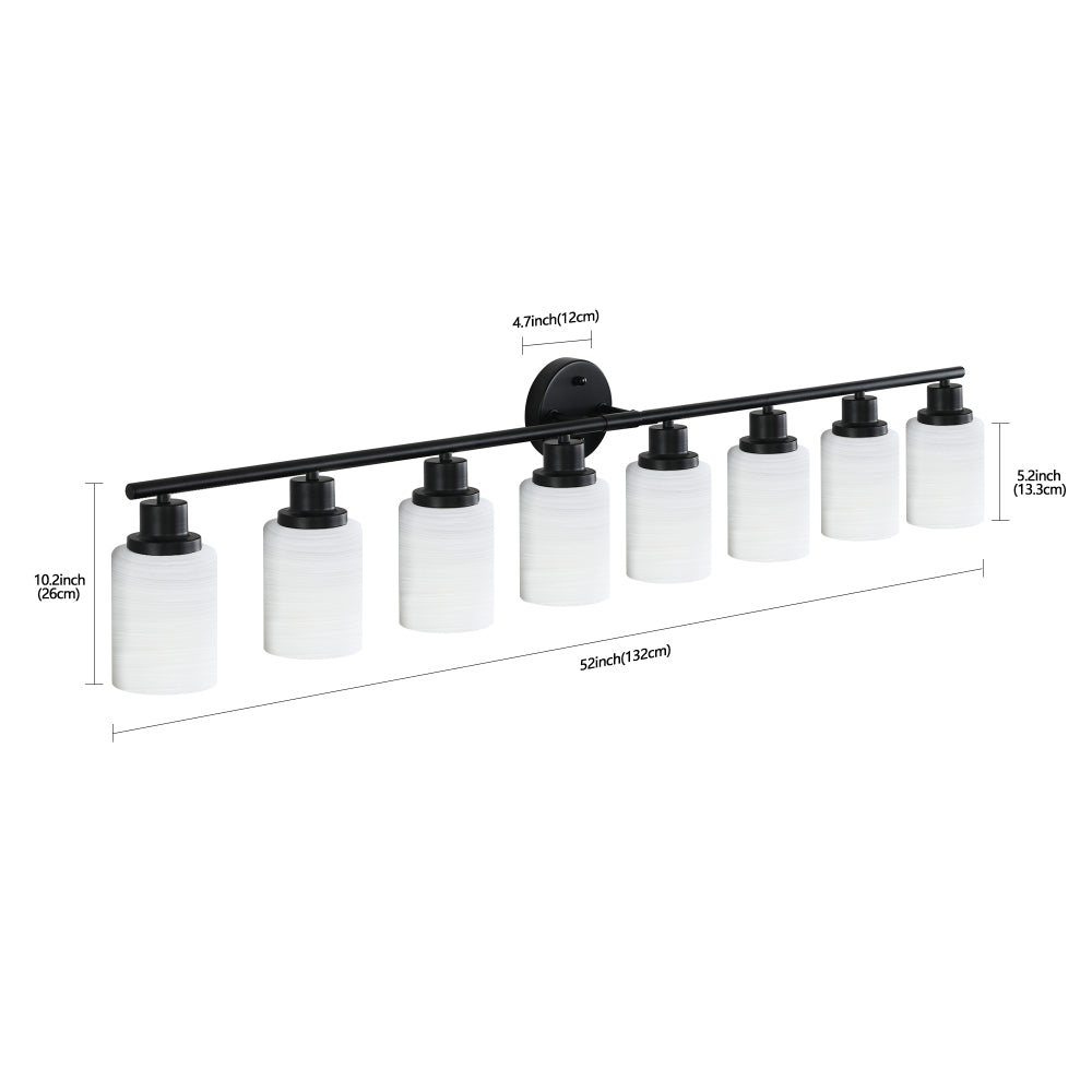 Vanity Light Fixture | 4/5/6/8-Light Bathroom Wall Sconce with Frosted White Glass & Iron Frame — Black, Chrome or Gold, 4 Sizes