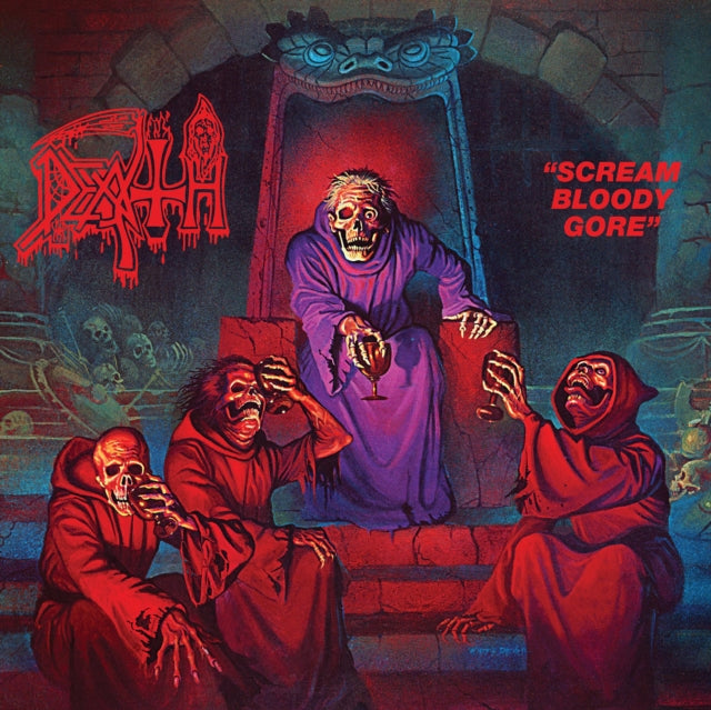 Death - Scream Bloody Gore (Neon Violet, Bone White & Red  Tri Color Merge With Splatter LP Vinyl) & Leprosy Reissue (Hot Pink, Bone White & Blue Jay Tri Color Merge With Splatter LP Vinyl) & Human (Bone White, Blue Jay & Gold Tri Color Merge With