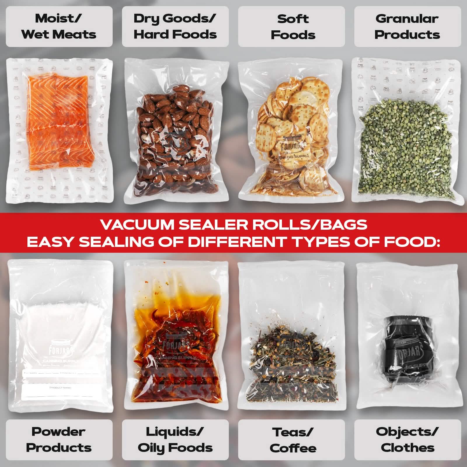 100 Count 8x12 Vacuum Sealer Bags - Textured on Both Sides, 7.5 Mil Thickness