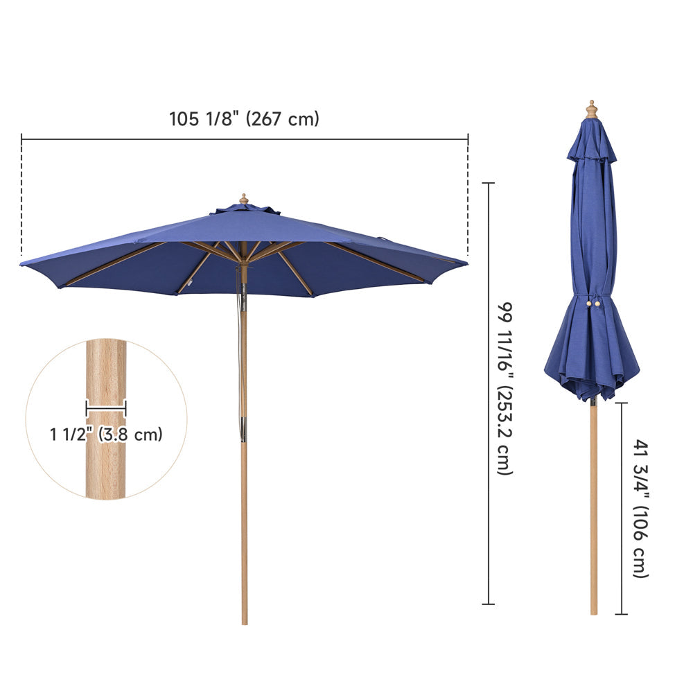 LAGarden 9ft Patio Wood Market Umbrella Acrylic Fabric Tilt