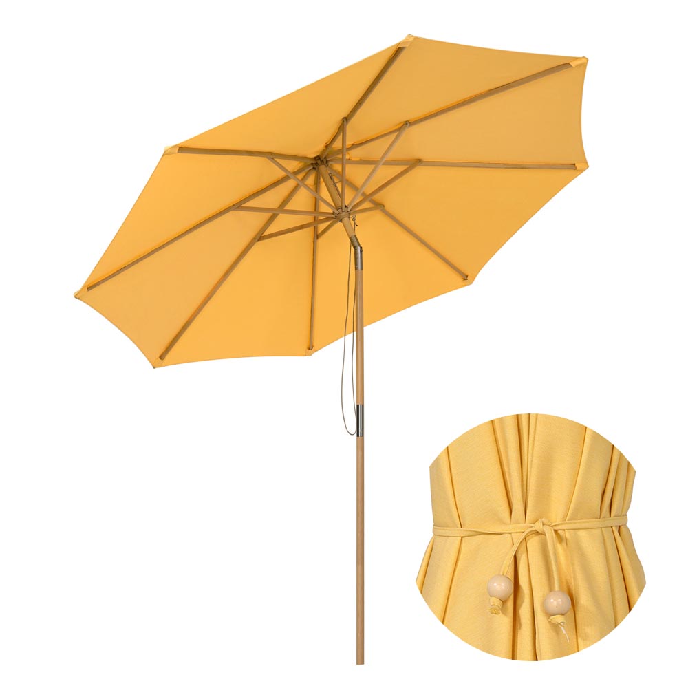 LAGarden 9ft Patio Wood Market Umbrella Acrylic Fabric Tilt