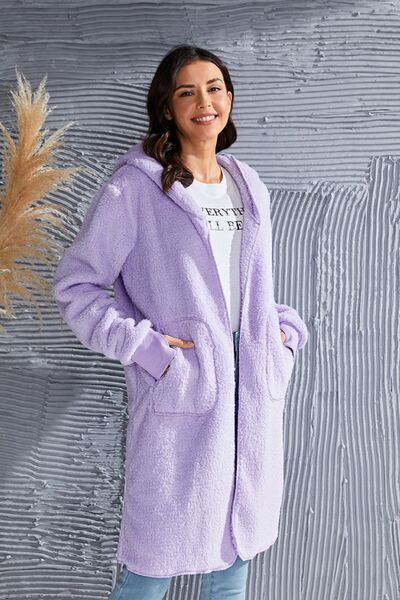 Red Double Take Full Size Hooded Teddy Bear Jacket with Thumbholes Ultra-Cozy & Stylish Comfortable Outerwear