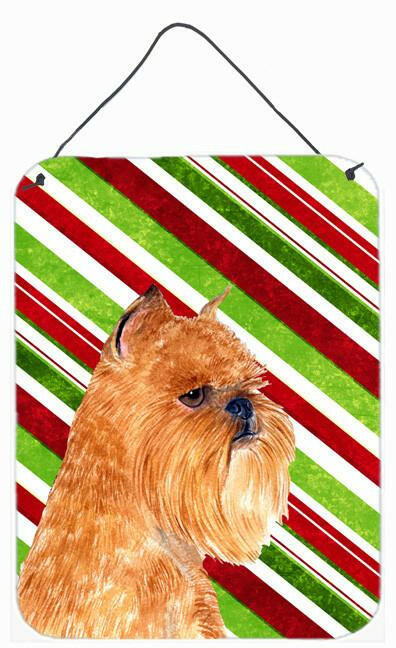Brussels Griffon Candy Cane Holiday Christmas Wall or Door Hanging Prints Aluminum Metal Sign Kitchen Wall Bar Bathroom Plaque Home Decor Front Door Plaque, 12x16, Multicolor