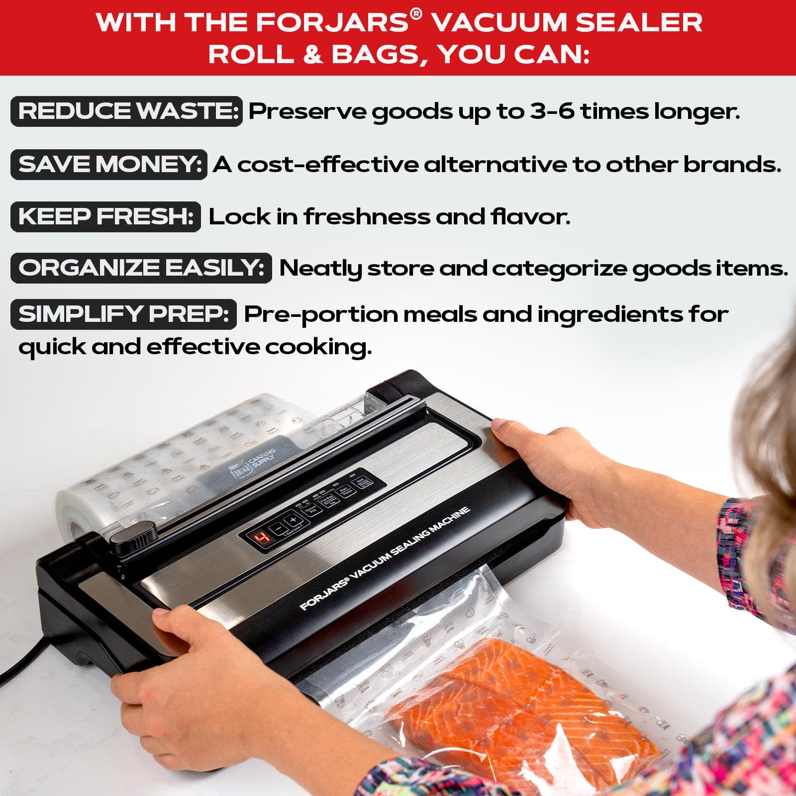 Vacuum Sealer Roll - 8 in x 150 ft, Textured on Both Sides, 7.5 Mil Thickness