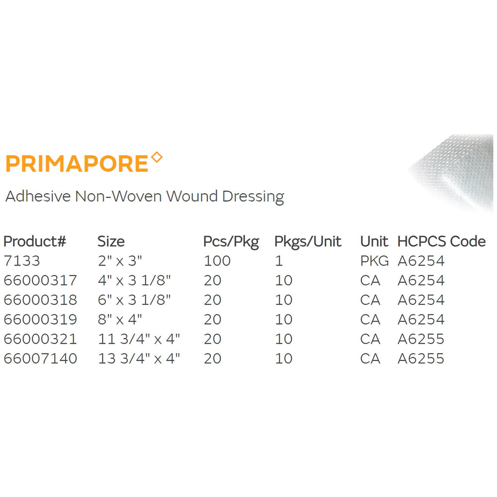 Primapore White Adhesive Dressing, 2 x 3 Inch 7133