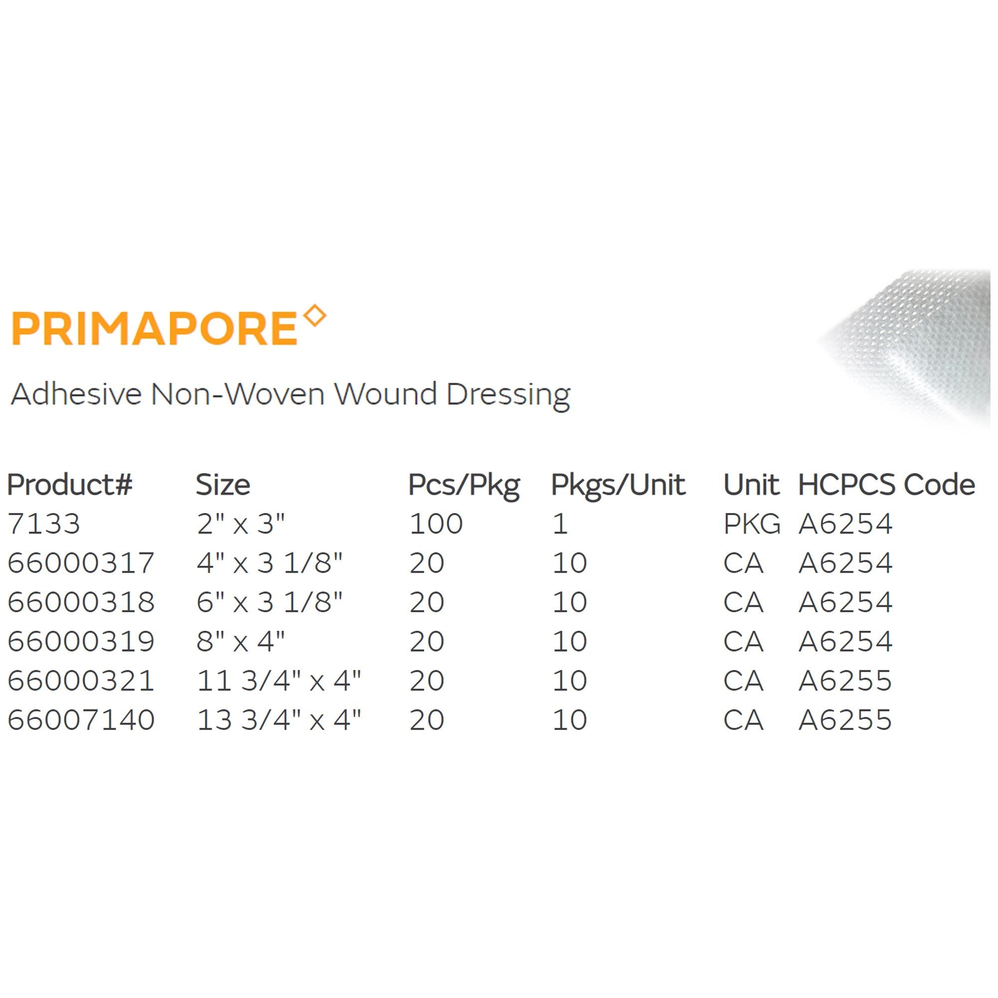 Primapore White Adhesive Dressing, 2 x 3 Inch 7133