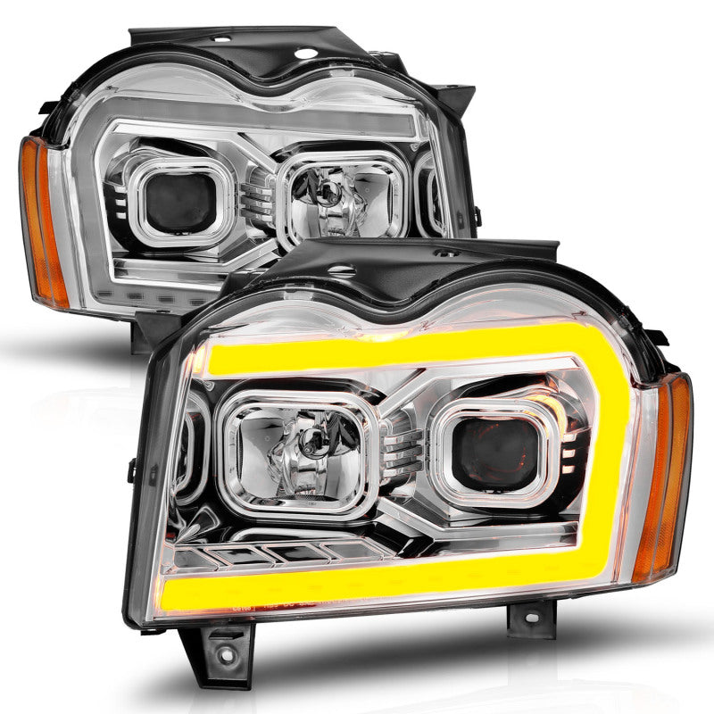 ANZO 05-07 Jeep Grand Cherokee Projector Headlights - w/ Light Bar Switchback Chrome Housing 111544
