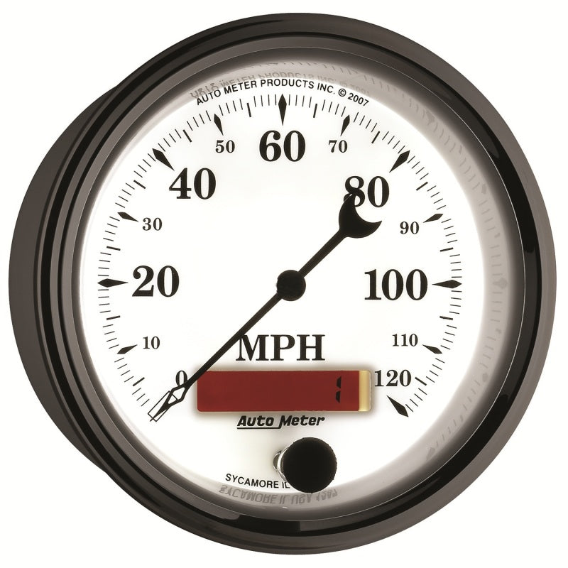 AutoMeter Gauge Speedometer 3-3/8in. 120MPH Elec. Prog. W/ Lcd Odo Old Tyme Wht II 1287