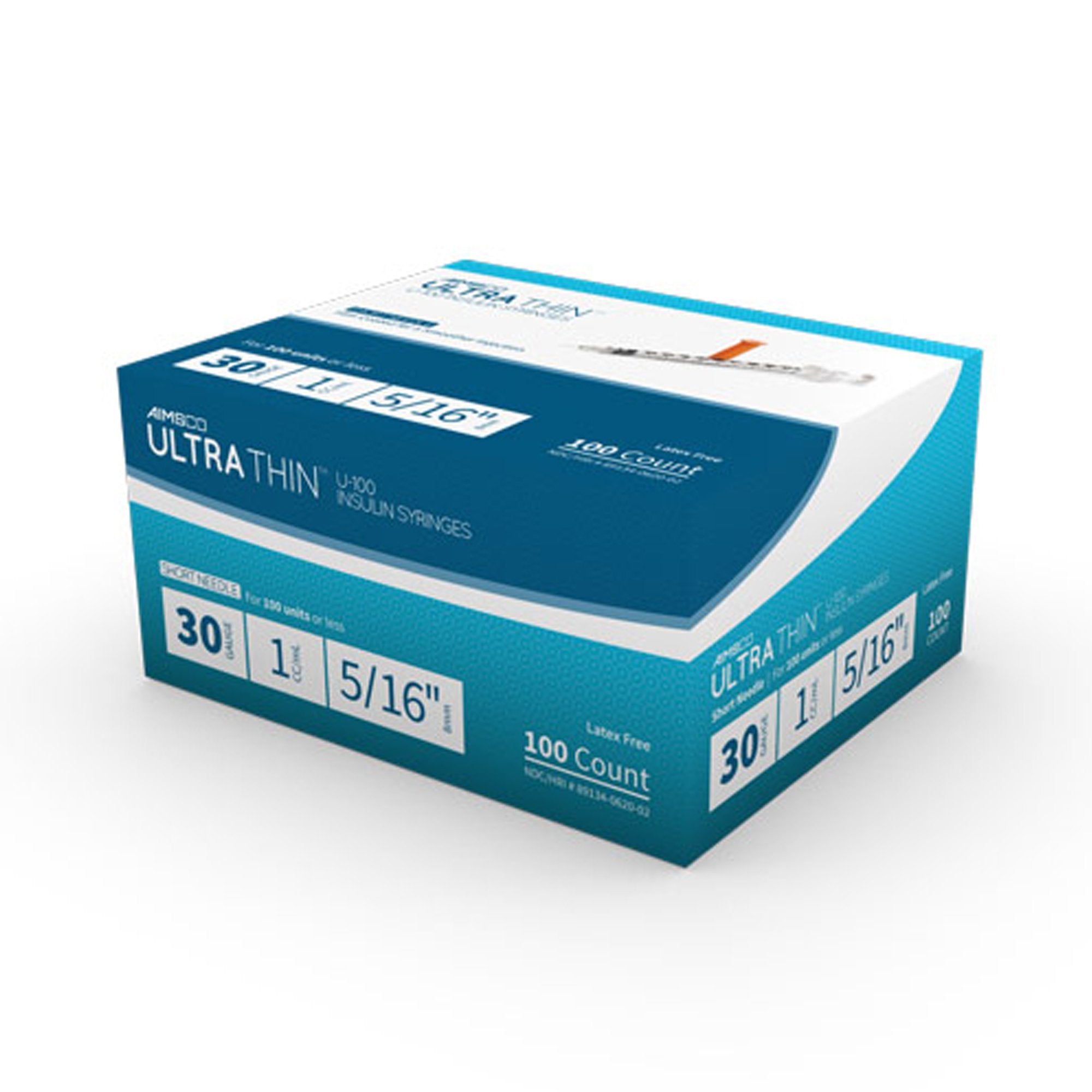 Standard Insulin Syringe with Needle AIMSCO® 1 mL 5/16 Inch 30 Gauge NonSafety Ultra Thin Wall 620
