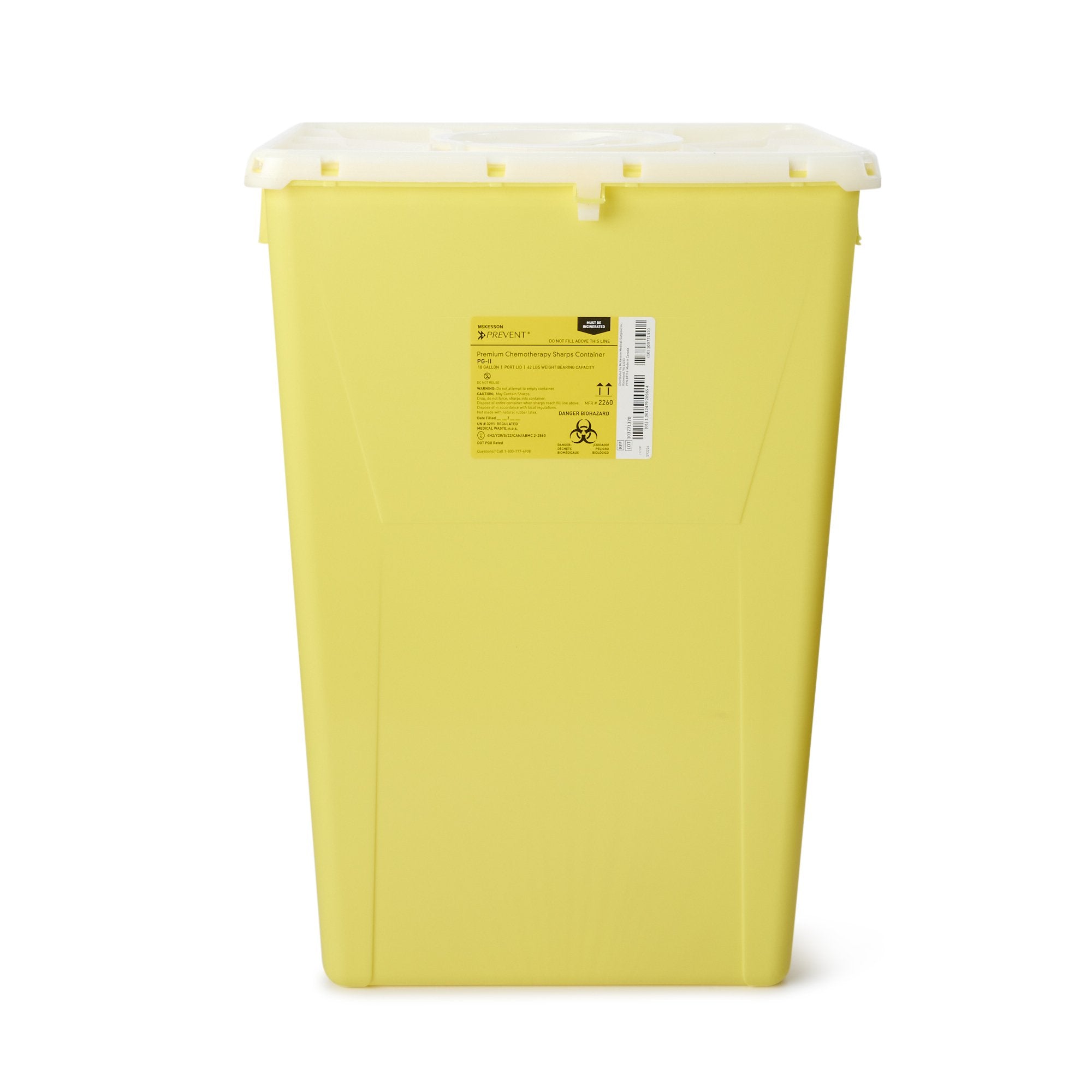 McKesson Prevent® Chemotherapy Sharps Container, 18-Gal., 24.6 x 17.3 x 13 Inch 2260
