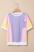 Unique Oils Purple Color Block Patchwork Oversized Half Sleeve T-Shirt