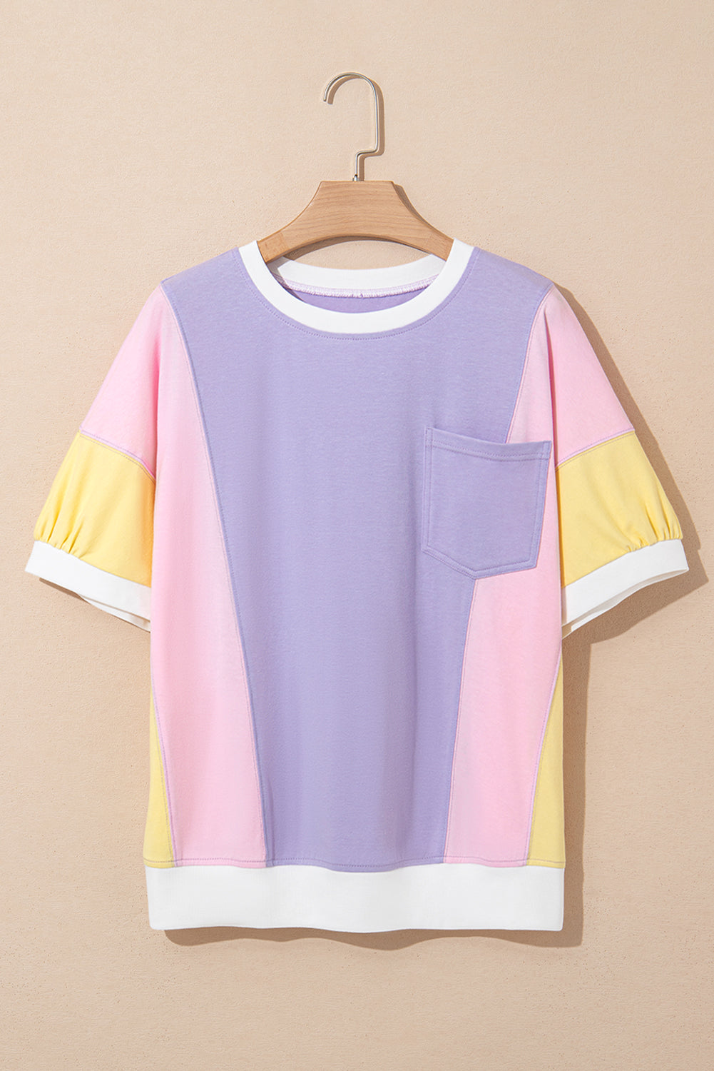 Unique Oils Purple Color Block Patchwork Oversized Half Sleeve T-Shirt
