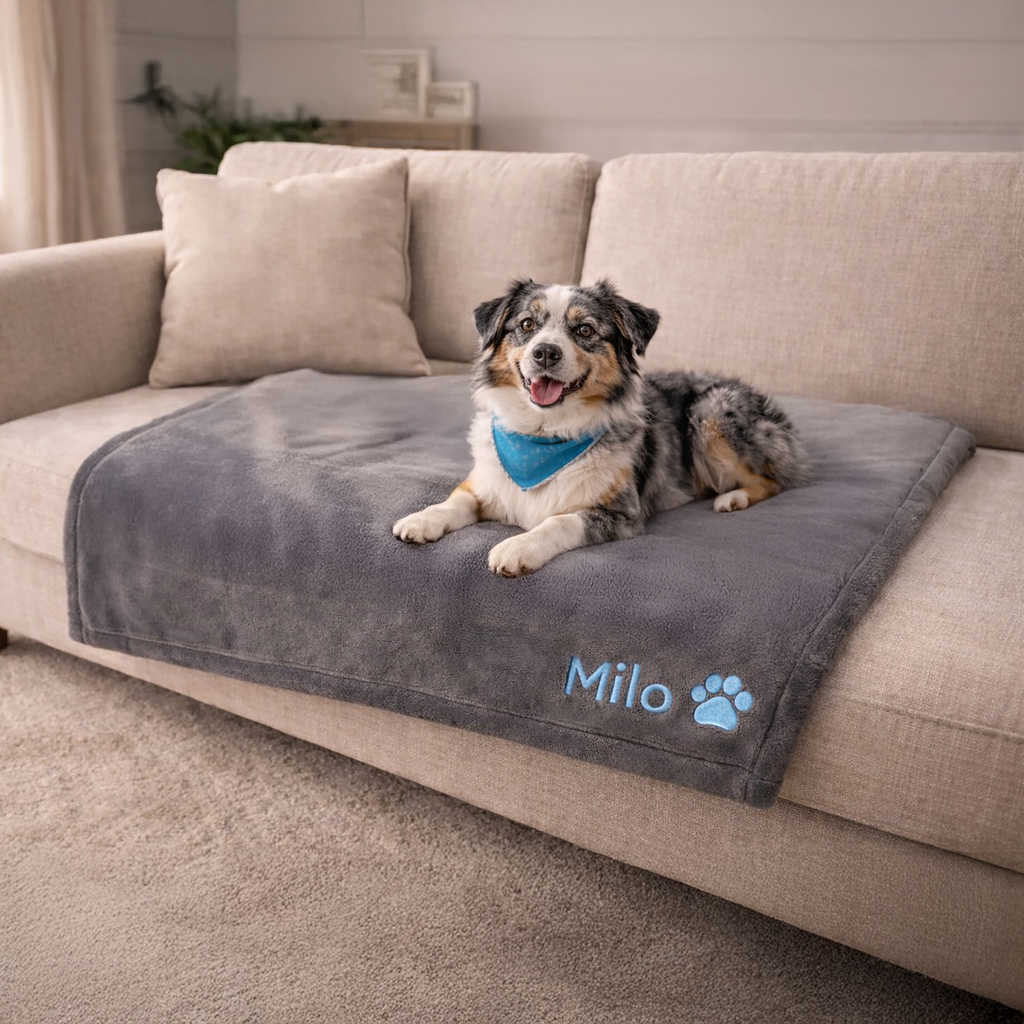 Personalized Dog Blanket – Embroidered Pet Name Fleece Blanket