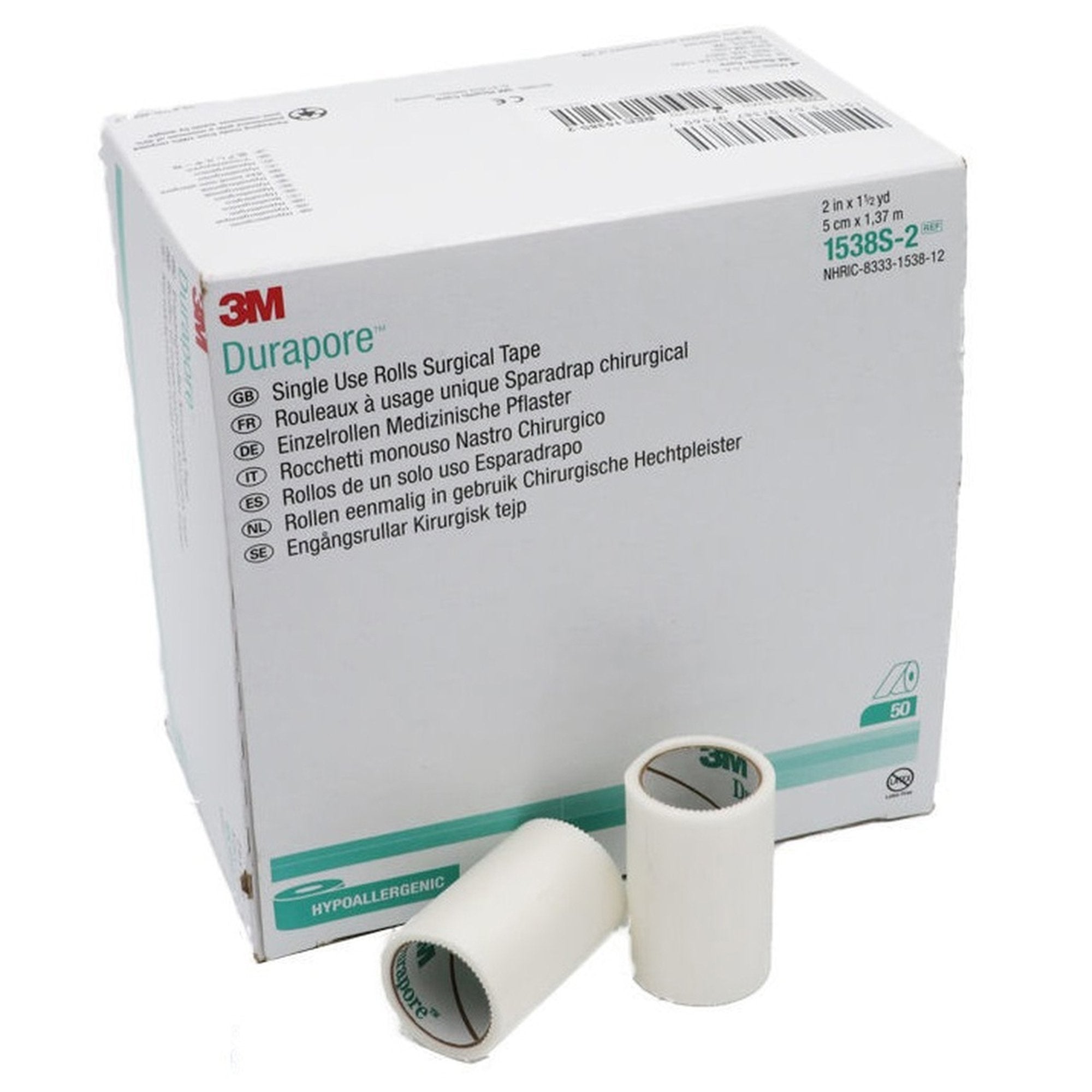 3M™ Durapore™ Silk-Like Cloth Medical Tape, 2 Inch x 1-1/2 Yard, White 1538S-2