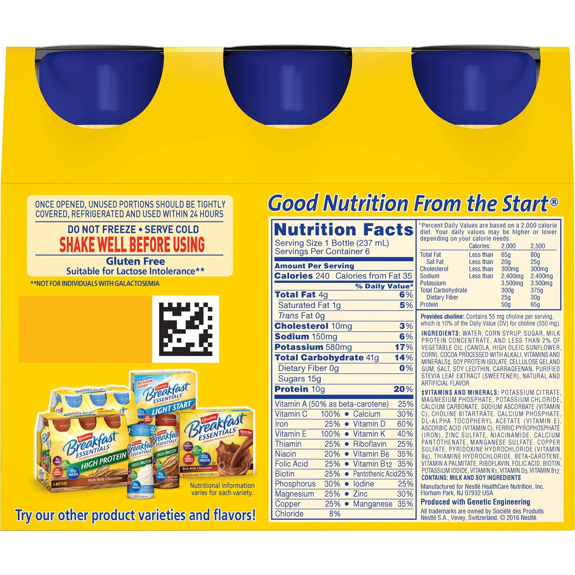 Carnation Breakfast Essentials® Chocolate Nutritional Drink, 8-ounce bottle 12230369