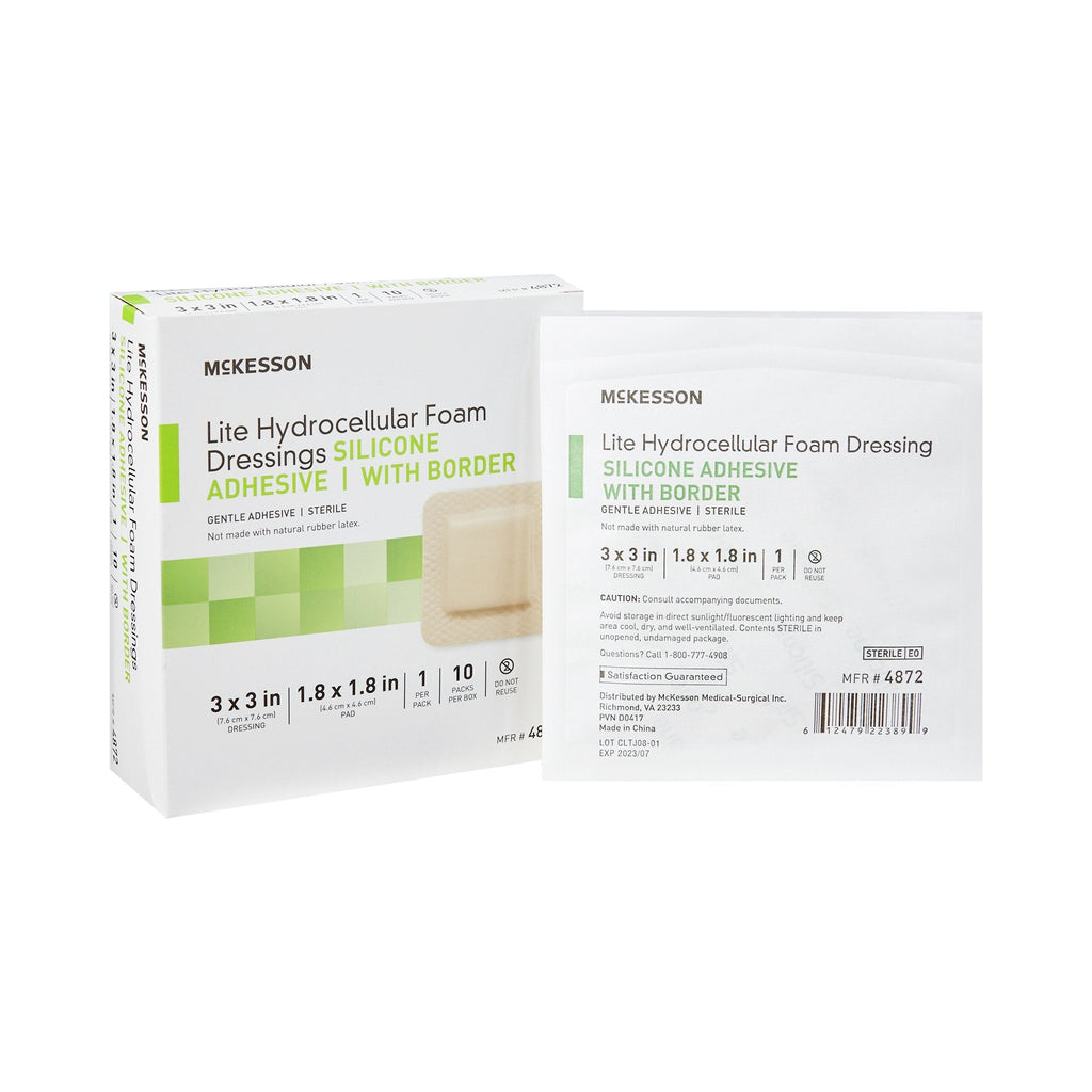 McKesson Lite Hydrocellular Foam Dressings w/ Border & Silicone Adhesive, 3 x 3" 4872